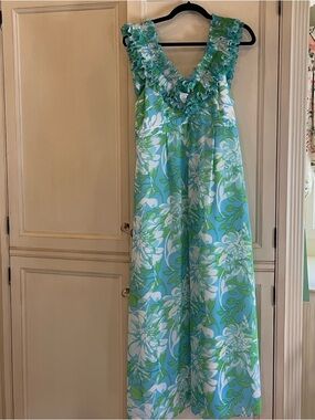 Lilly Pulitzer Aqua, White & Green Floral Ruffle collar dress